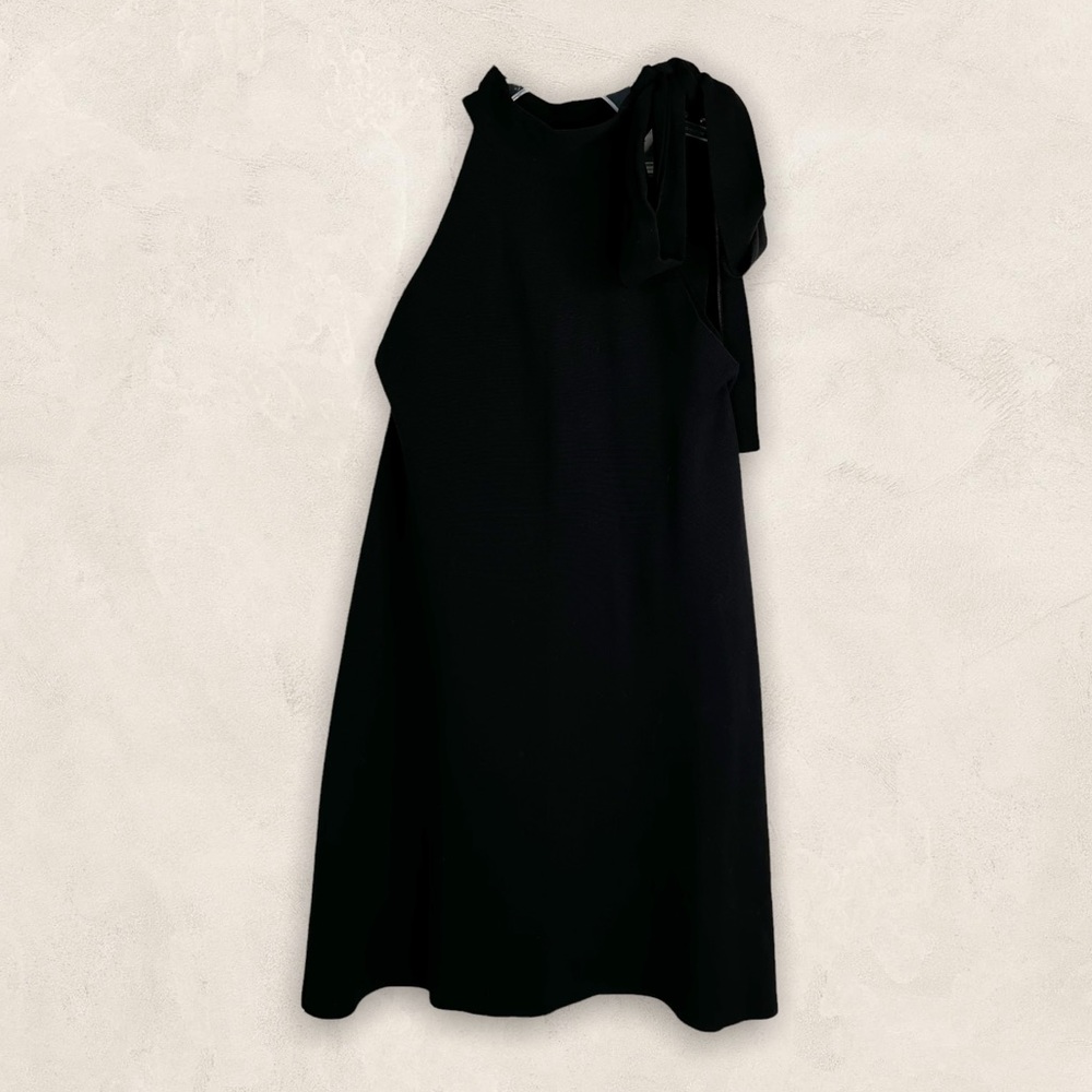 Zara Tie Neck Sleeveless Knit Mini Dress in Black Size M